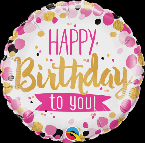 18" ROUND FOIL HAPPY BDAY TO YOU PINK & GOLD